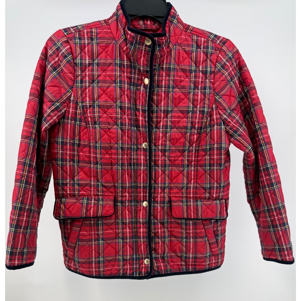 Talbots Womens Petite L Red Tartan Plaid Quilted Barn Jacket Gold Fall holiday